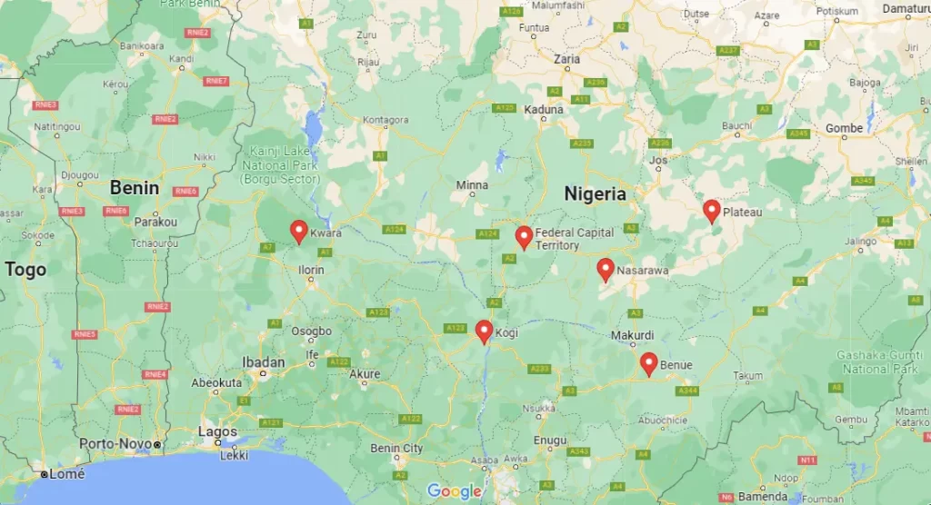 states of North Central Region of Nigeria